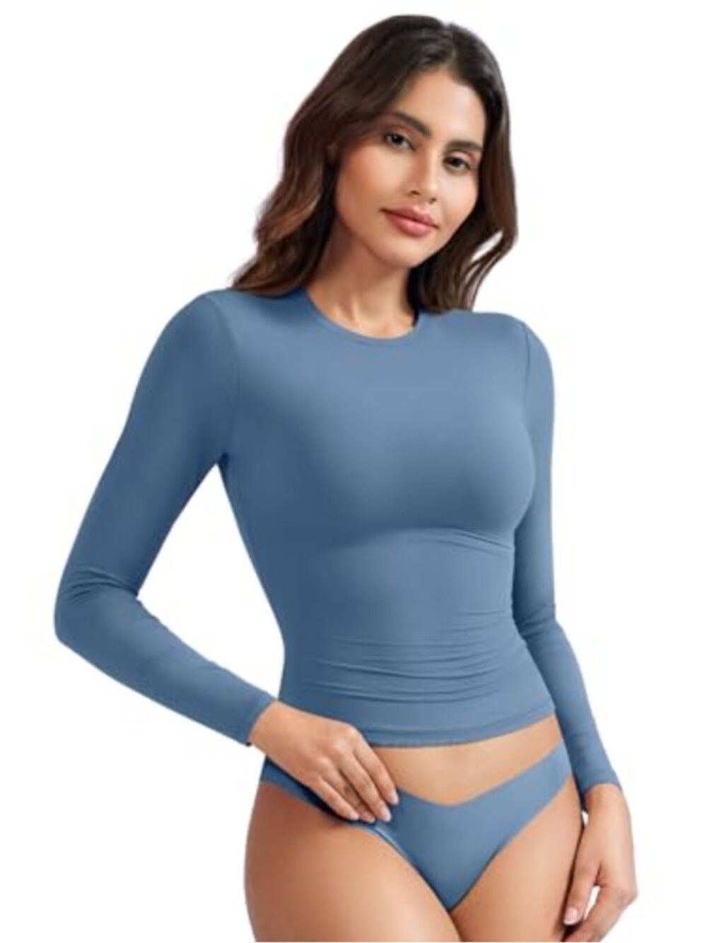 Women Long Sleeve Crew Neck Basic Top Slim Fit Stretch Fall Winter